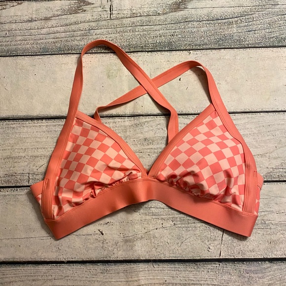NWT Kona sol pink plaid cross cross back swim top. 1X - Picture 1 of 8